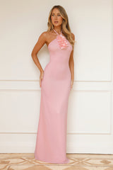Hibiscus Allure Halter Mesh Maxi Dress Pink