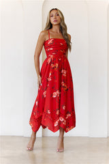 Twilight Grove Strapless Midi Dress Red