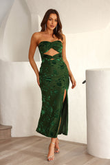Hottest Friend Mesh Strapless Maxi Dress Green