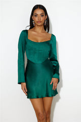 Meet Up Date Satin Mini Dress Teal