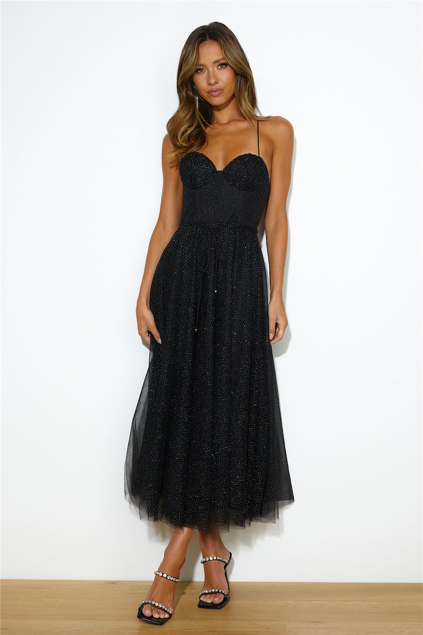 Glitter Sprinkle Midi Dress Black