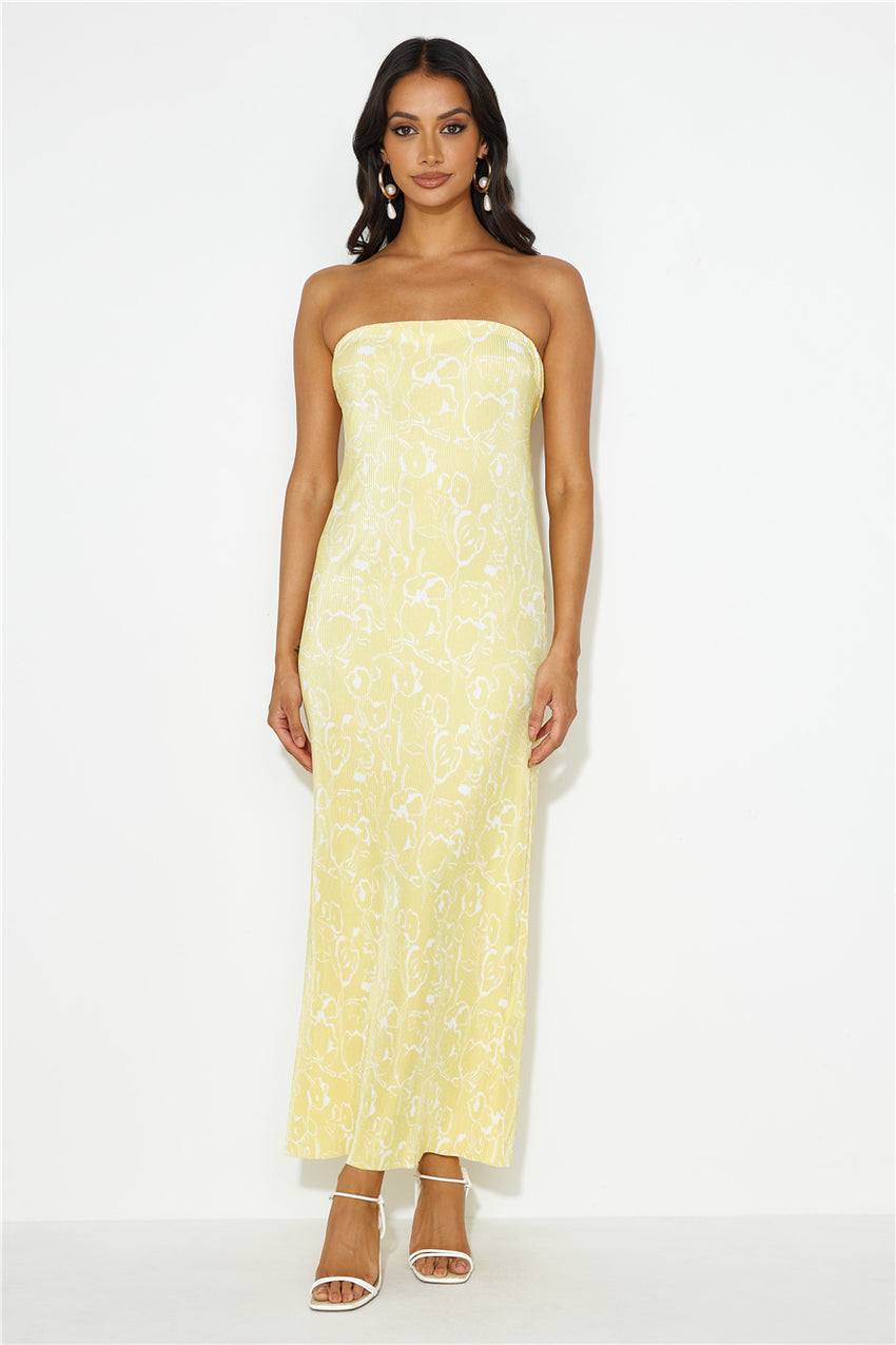 Sharp Style Strapless Plisse Maxi Dress Yellow