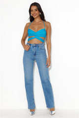 Festival Hours Halter Crop Top Blue