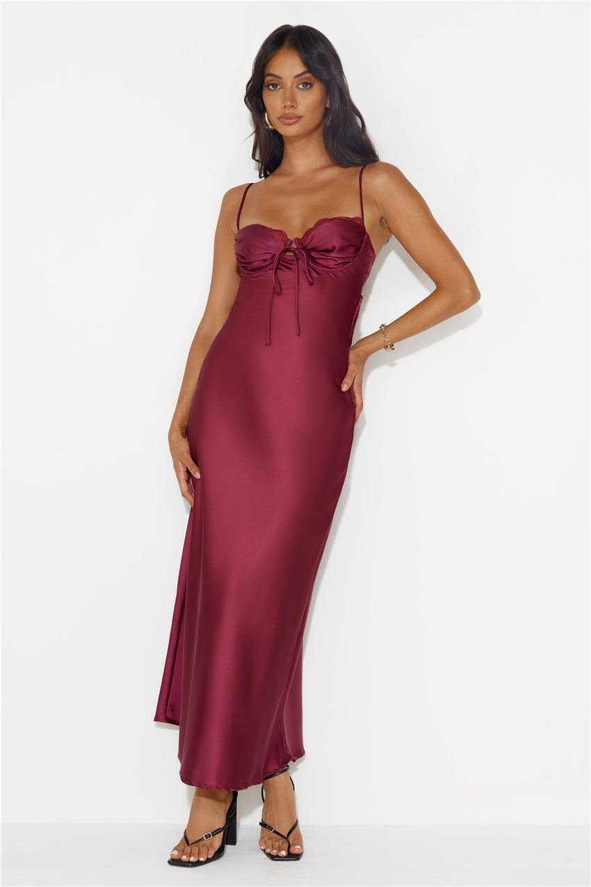 Winery Wedding Satin Maxi Dress Wine