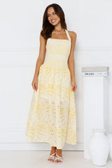 Leona Halter Embroidered Maxi Dress Yellow