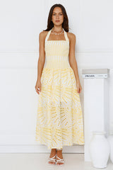 Leona Halter Embroidered Maxi Dress Yellow