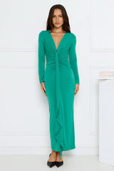 Golden Mirage Long Sleeve Maxi Dress Green