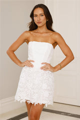 Cosmic Glow Embroidered Strapless Mini Dress White