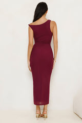 Sapphire Tide Off Shoulder Mesh Maxi Dress Burgundy