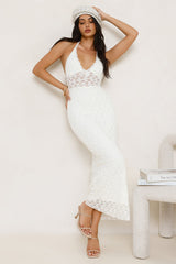 Lace Me Up Halter Maxi Dress Cream