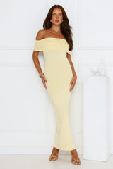 Soft Whispers Off Shoulder Maxi Dress Yellow