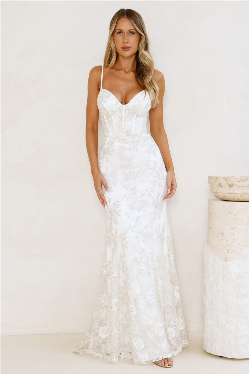 On The Silver Screen Sequin Maxi Dress Off White