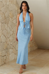 Late Night Season Halter Top Blue