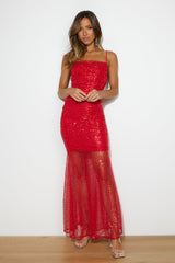 Princess Sparkle Sequin Maxi Dress Red
