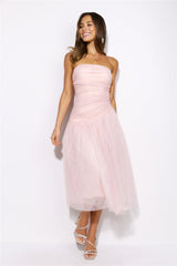 Glass Castle Tulle Midi Dress Pink