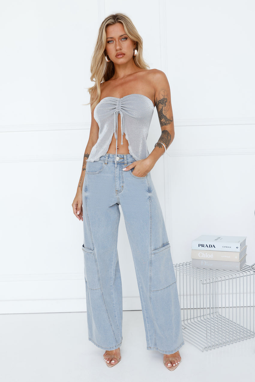 Flirt First Strapless Glitter Crop Top Silver