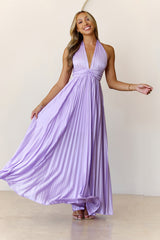 Shimmering Sea Pleated Halter Maxi Dress Lilac