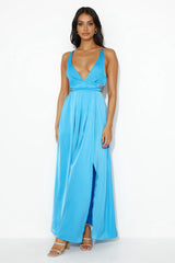Capture Attention Satin Maxi Dress Blue