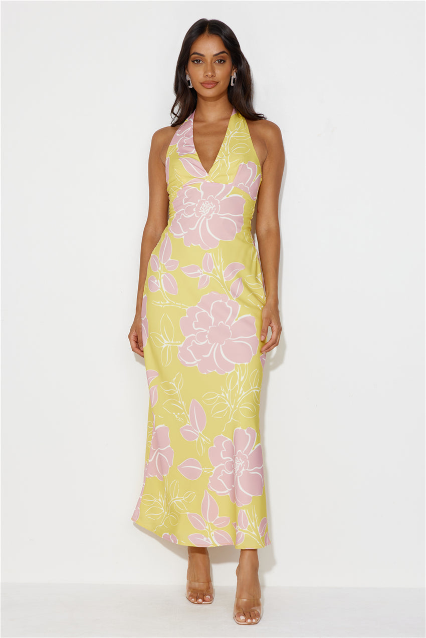 Oasis Hour Halter Maxi Dress Yellow