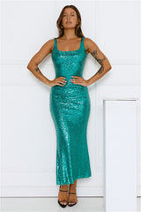 Big Deal Energy Sequin Maxi Dress Green