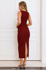 Stylish Boardroom Midi Dress Wine