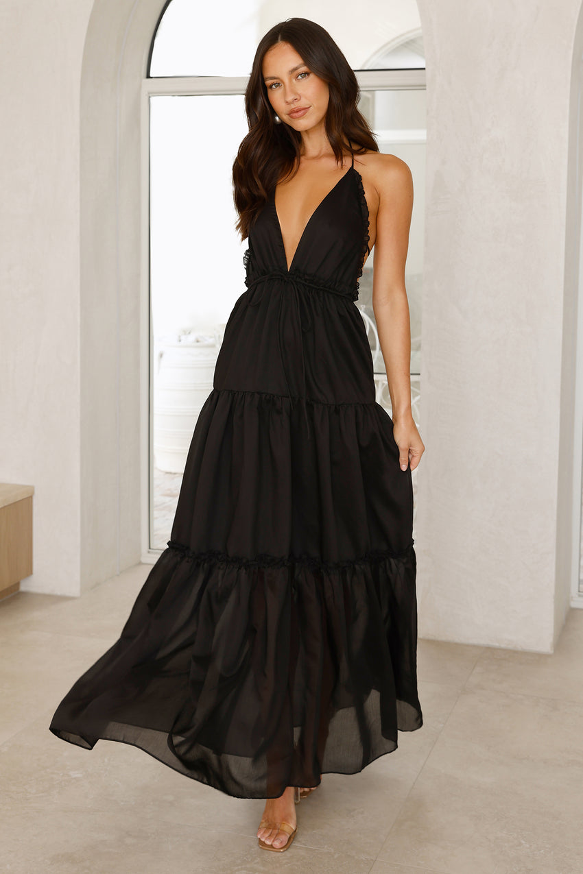 Dance In The Dark Halter Maxi Dress Black