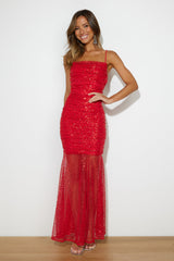 Princess Sparkle Sequin Maxi Dress Red