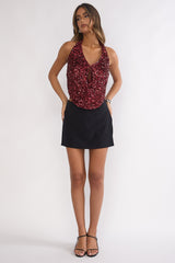 Marquess Halter Sequin Top Cherry