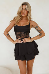 Sweet Lips Satin Romper Black