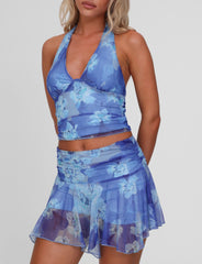 Devyn Top - Blue Macro Floral