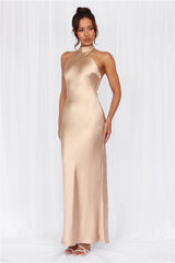 The Cleo Halter Satin Maxi Dress Champagne